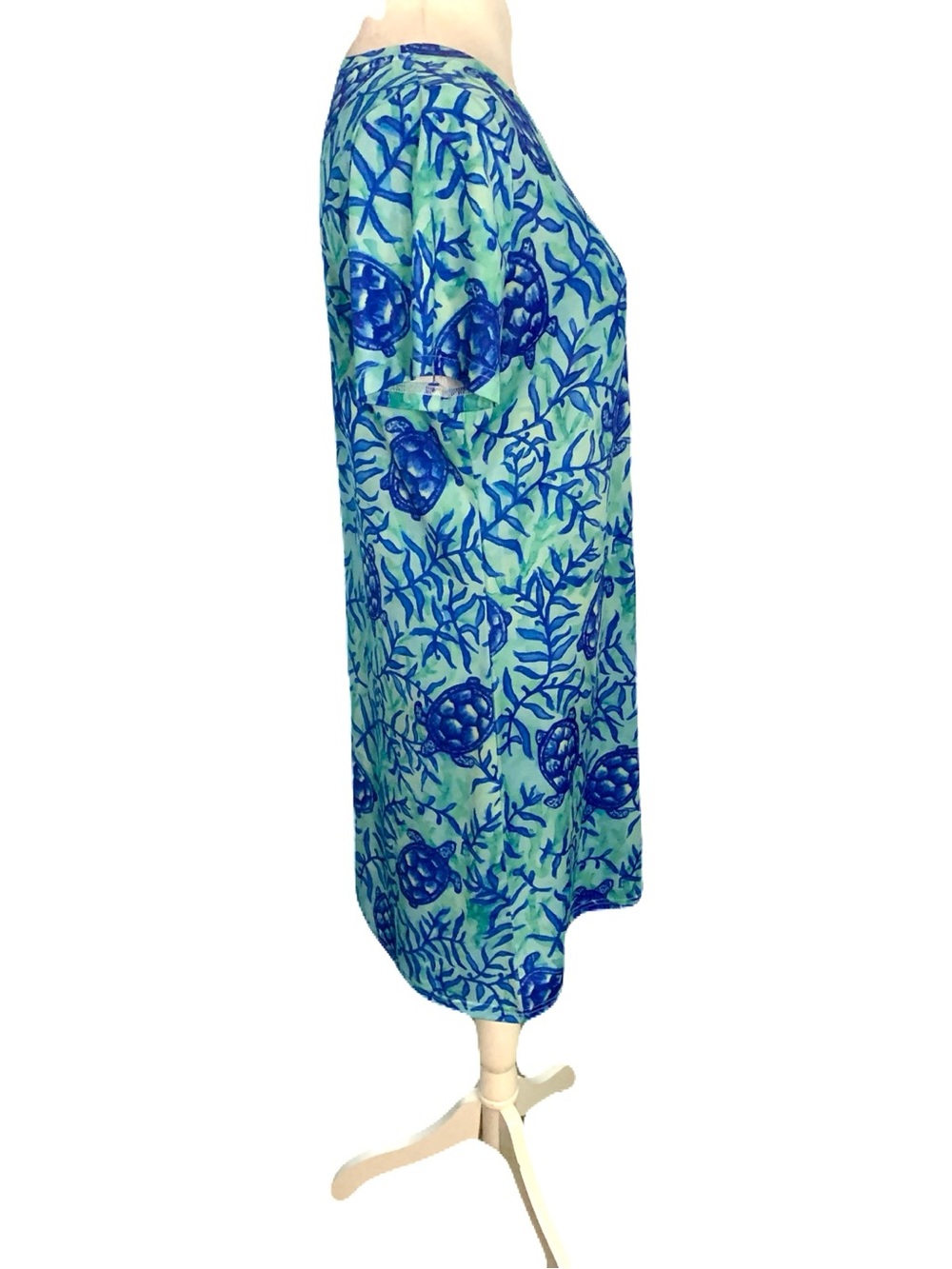 Knot Responsible Small Blue/Turquoise Stretchy Turtle Print Dress Coastal Beach - Picture 4 of 6